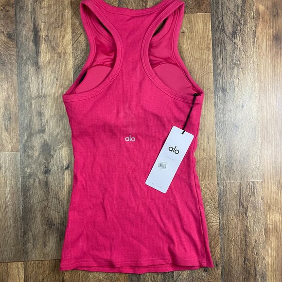 ALO YOGA Ribbed Aspire Full Length Tank Pink Tank Top - Picture 3 of 7